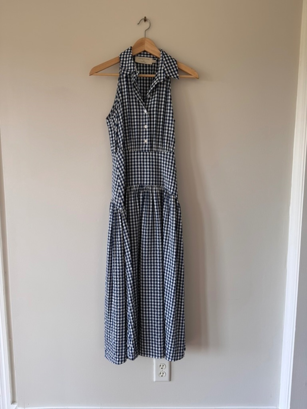 Anthropologie Gingham Sleeveless Maxi Dress XXS Blue & White